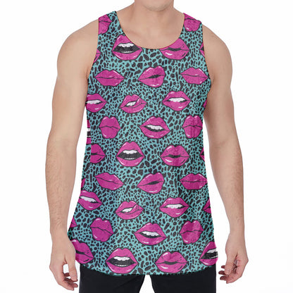 Purple Lips Pattern Print Men's Velvet Tank Top