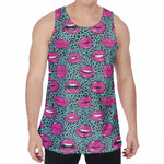 Purple Lips Pattern Print Men's Velvet Tank Top