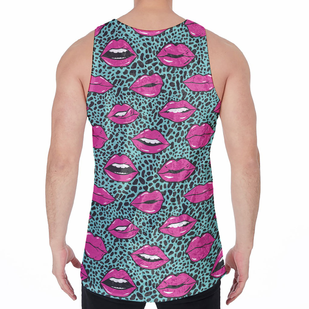 Purple Lips Pattern Print Men's Velvet Tank Top