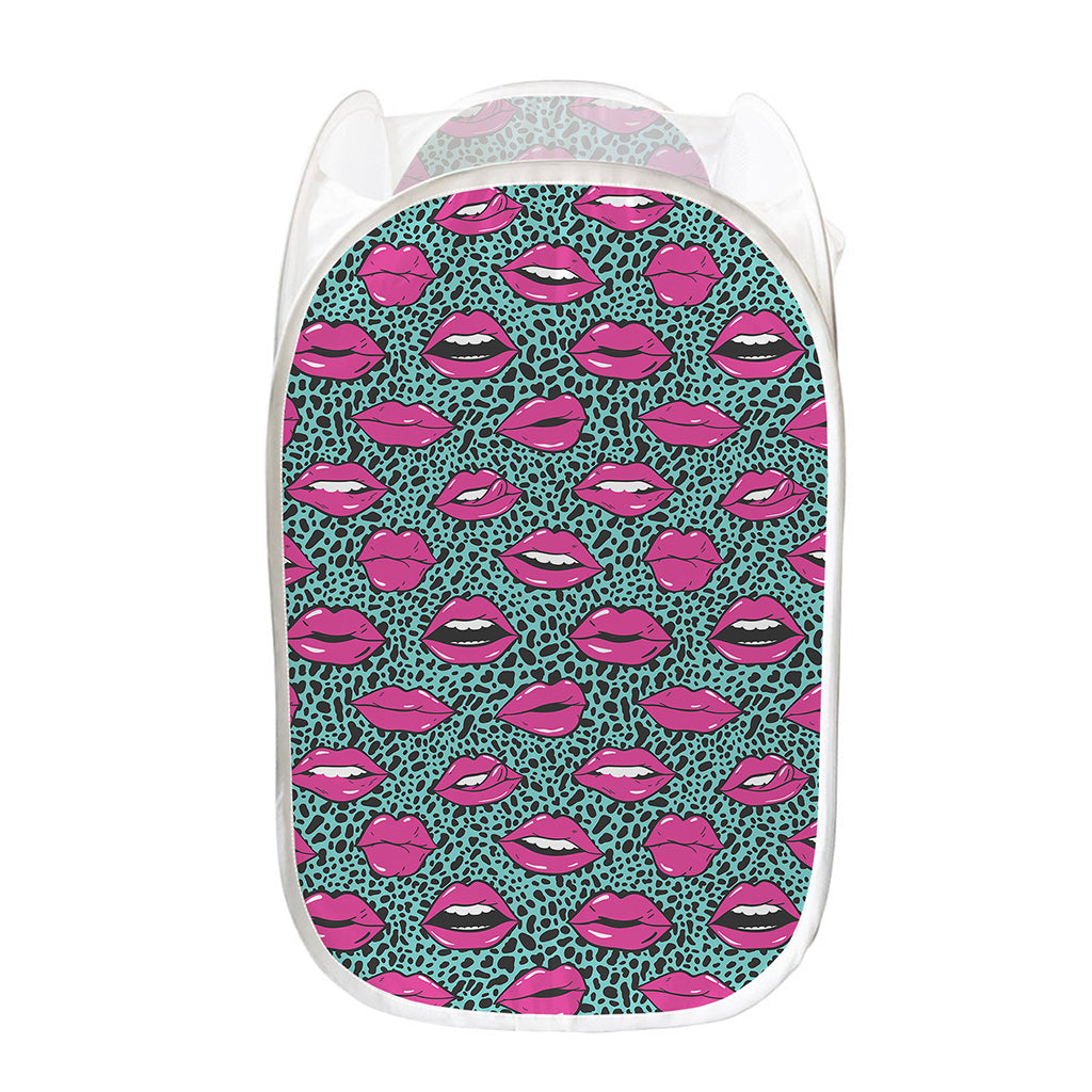 Purple Lips Pattern Print Mesh Laundry Hamper