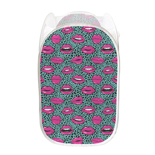 Purple Lips Pattern Print Mesh Laundry Hamper