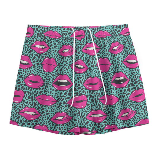 Purple Lips Pattern Print Mesh Shorts
