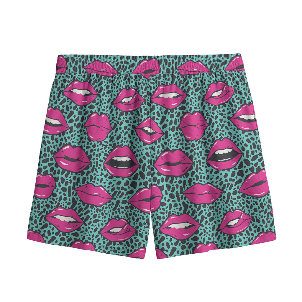 Purple Lips Pattern Print Mesh Shorts