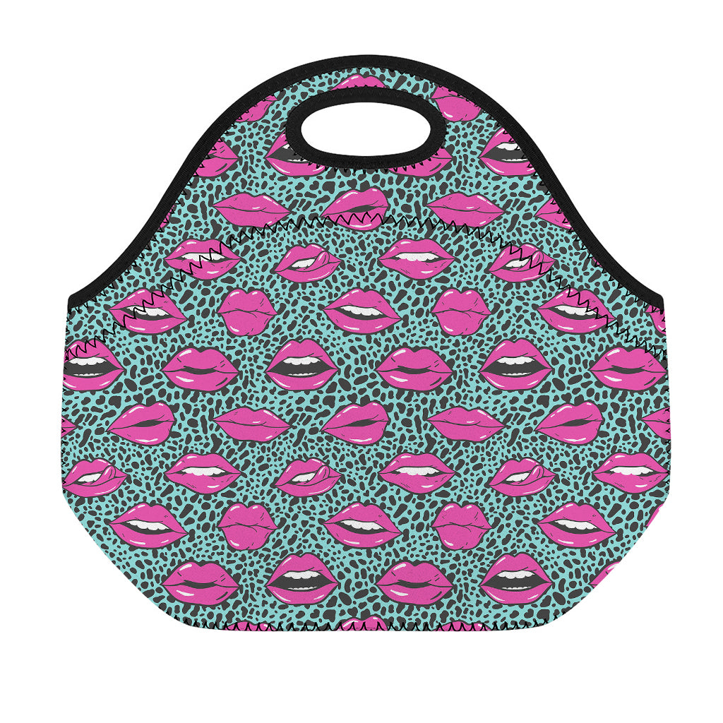 Purple Lips Pattern Print Neoprene Lunch Bag