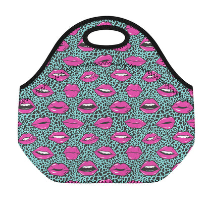 Purple Lips Pattern Print Neoprene Lunch Bag