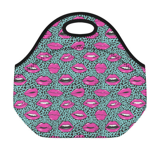 Purple Lips Pattern Print Neoprene Lunch Bag