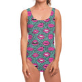 Purple Lips Pattern Print One Piece Swimsuit