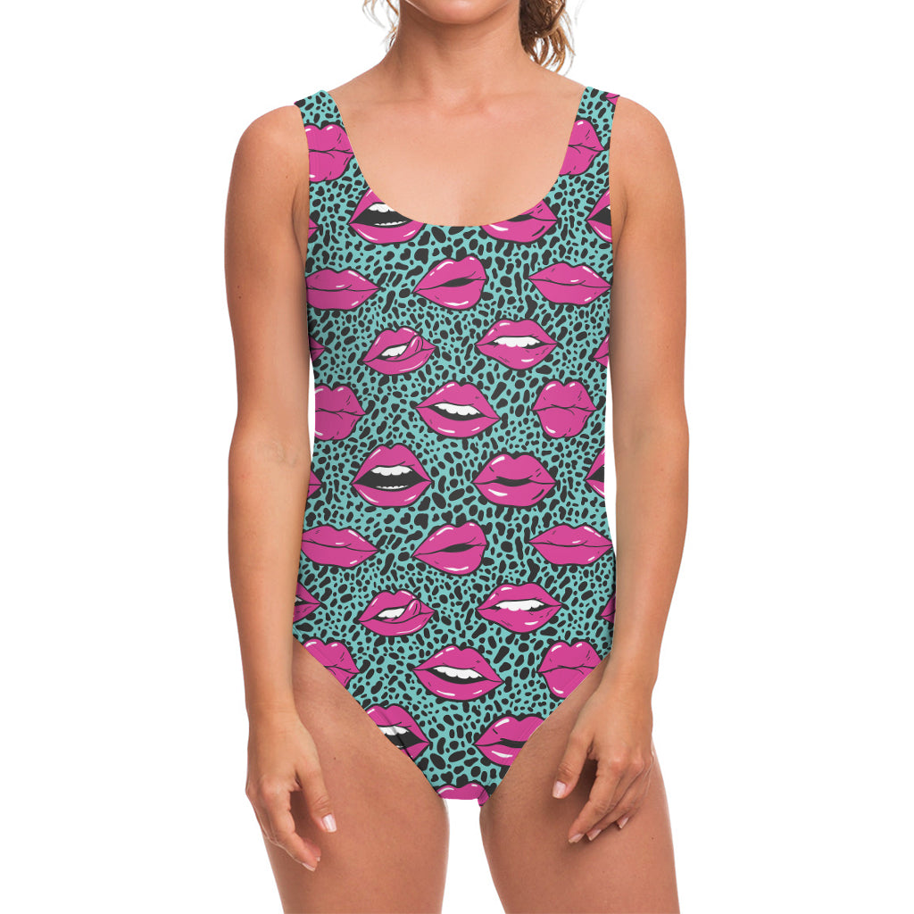 Purple Lips Pattern Print One Piece Swimsuit
