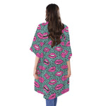 Purple Lips Pattern Print Open Front Beach Cover Up
