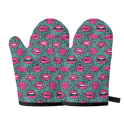 Purple Lips Pattern Print Oven Mitts