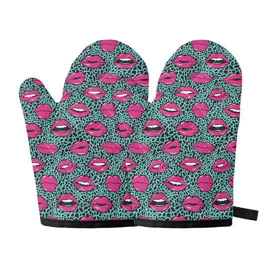 Purple Lips Pattern Print Oven Mitts