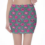 Purple Lips Pattern Print Pencil Mini Skirt