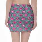 Purple Lips Pattern Print Pencil Mini Skirt