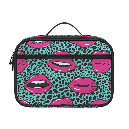 Purple Lips Pattern Print Portable Lunch Bag