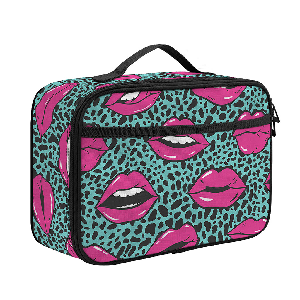 Purple Lips Pattern Print Portable Lunch Bag