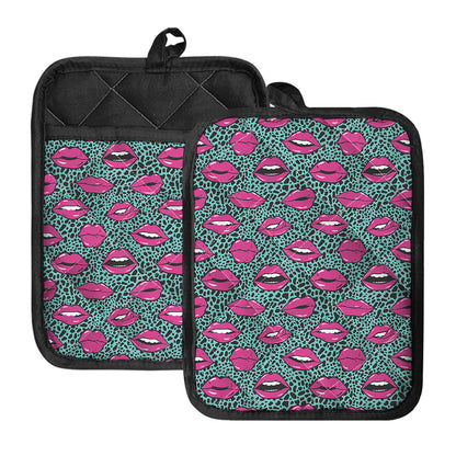 Purple Lips Pattern Print Pot Holders With Pocket