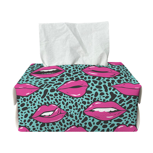 Purple Lips Pattern Print Rectangle Tissue Box Cover