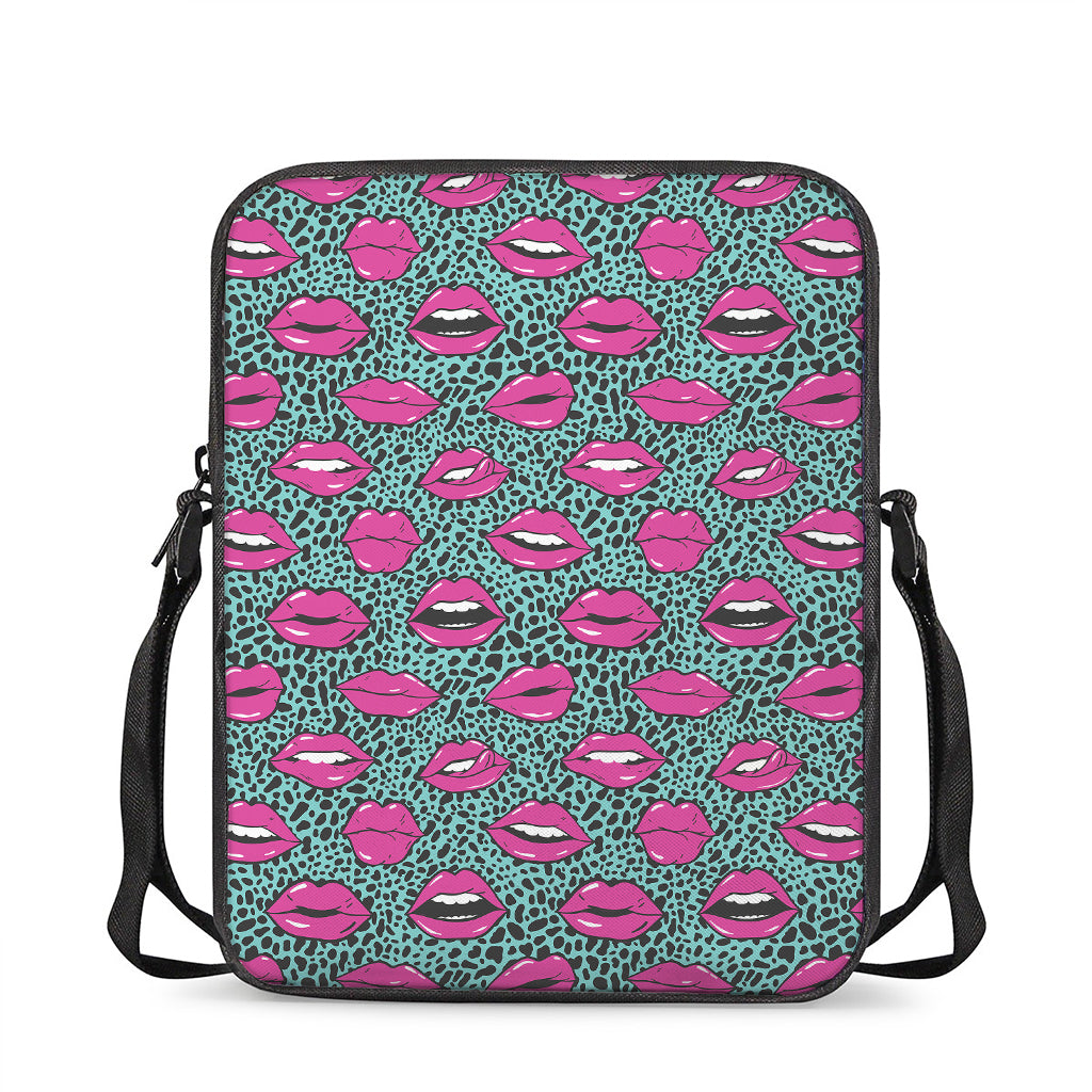 Purple Lips Pattern Print Rectangular Crossbody Bag