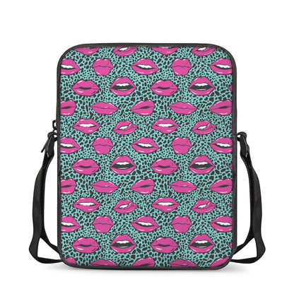Purple Lips Pattern Print Rectangular Crossbody Bag