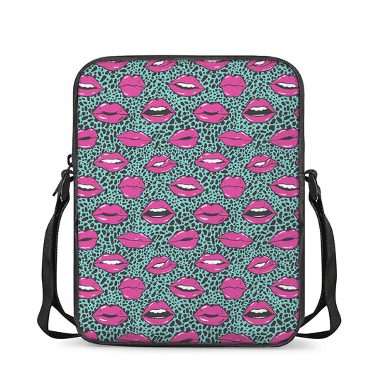 Purple Lips Pattern Print Rectangular Crossbody Bag