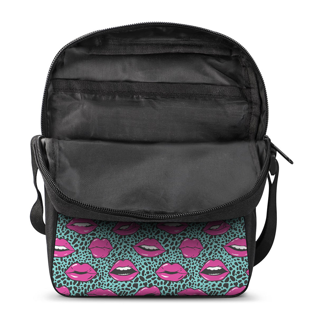 Purple Lips Pattern Print Rectangular Crossbody Bag