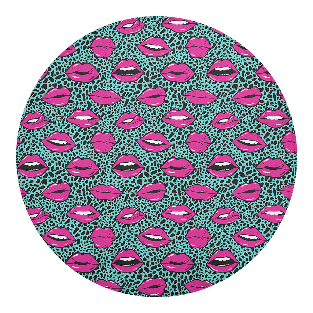 Purple Lips Pattern Print Round Blanket