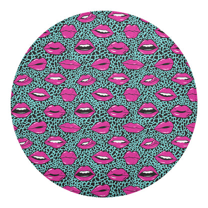 Purple Lips Pattern Print Round Blanket