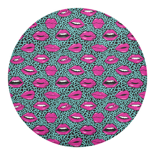 Purple Lips Pattern Print Round Blanket