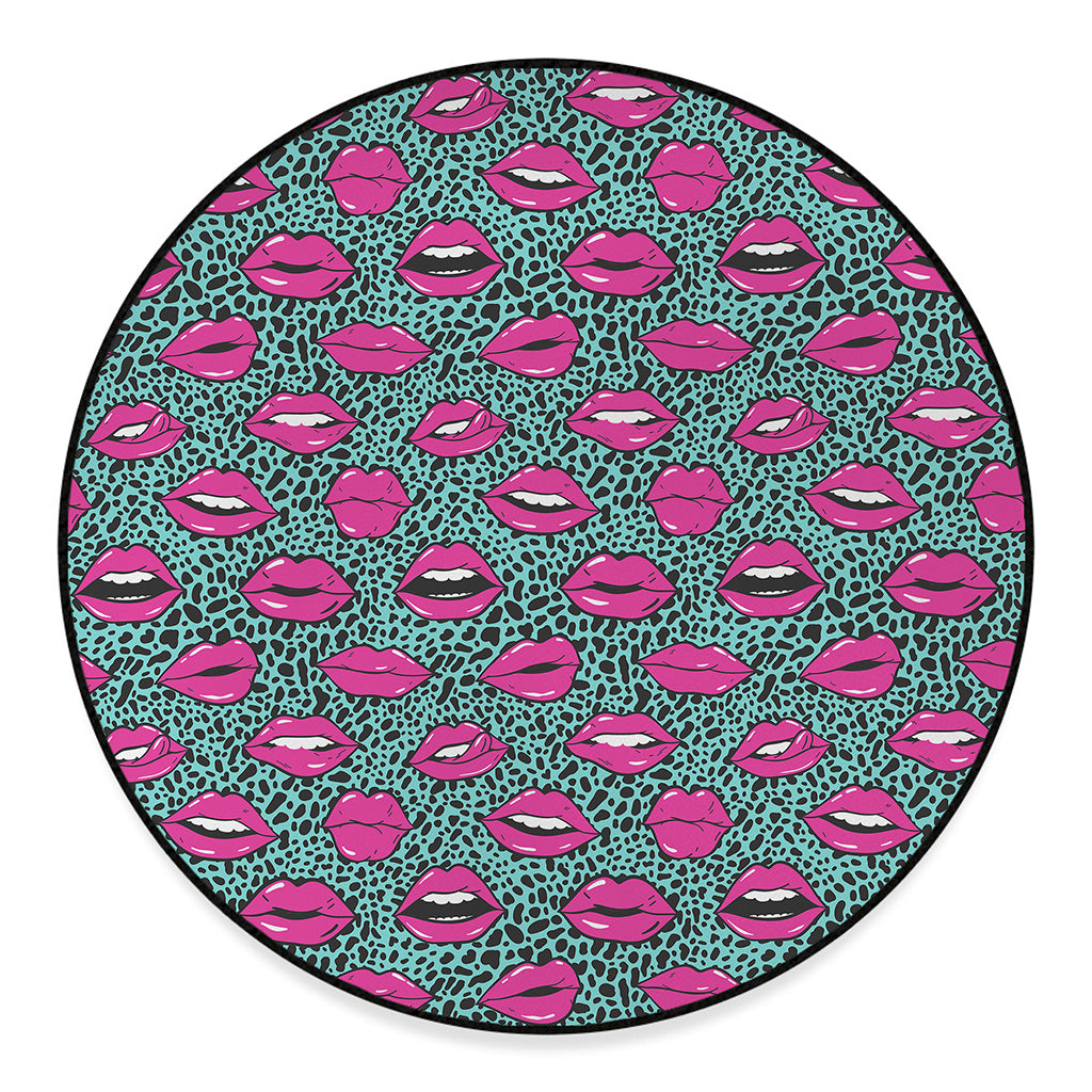 Purple Lips Pattern Print Round Floor Mat