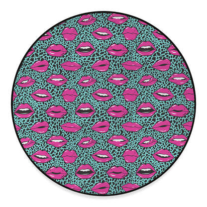 Purple Lips Pattern Print Round Floor Mat