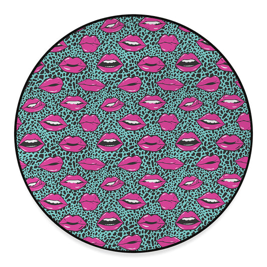 Purple Lips Pattern Print Round Floor Mat