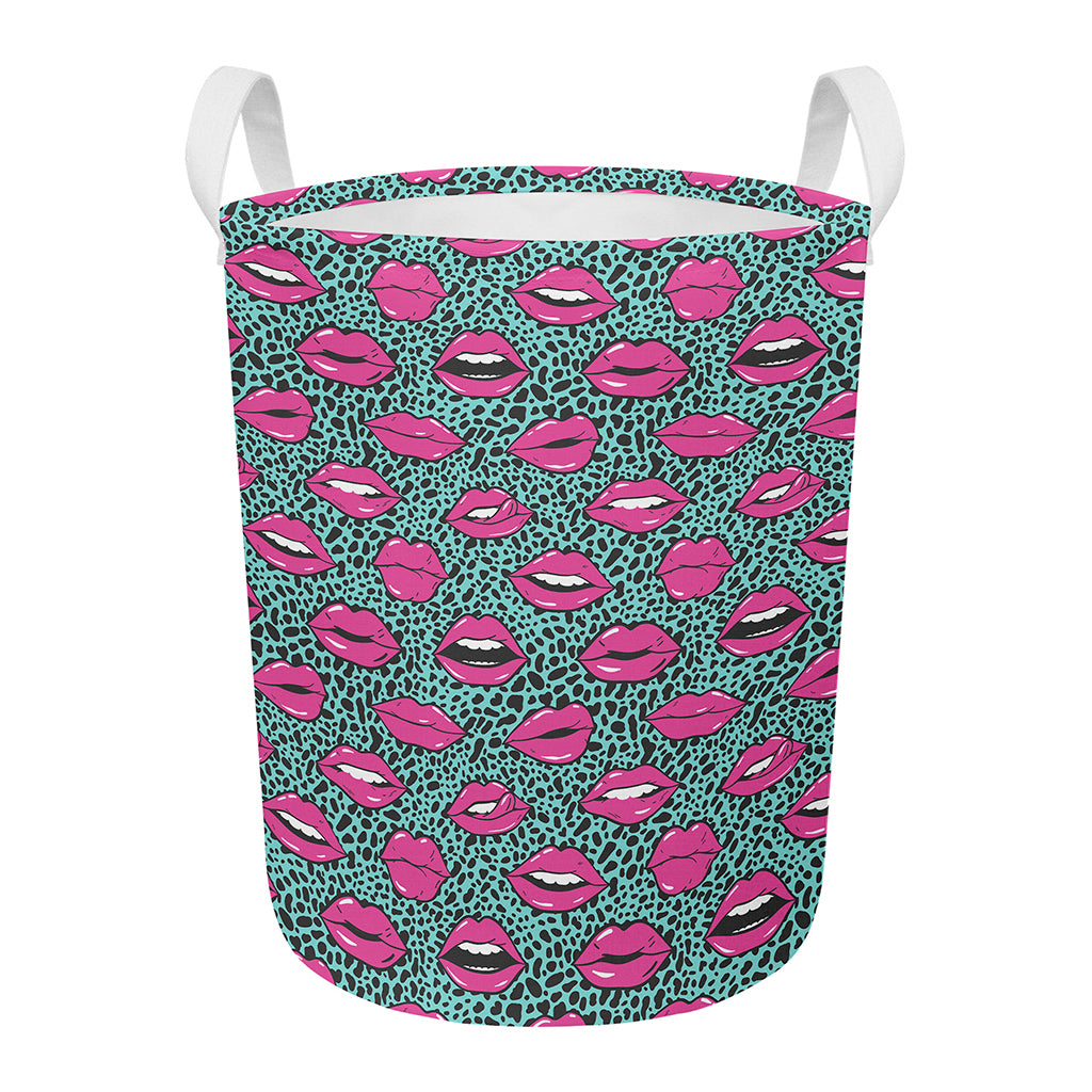 Purple Lips Pattern Print Round Laundry Basket