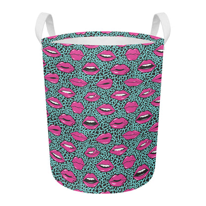 Purple Lips Pattern Print Round Laundry Basket