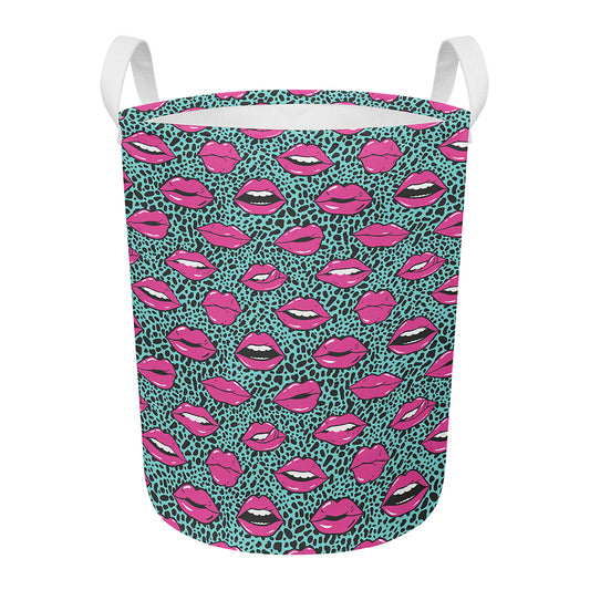 Purple Lips Pattern Print Round Laundry Basket