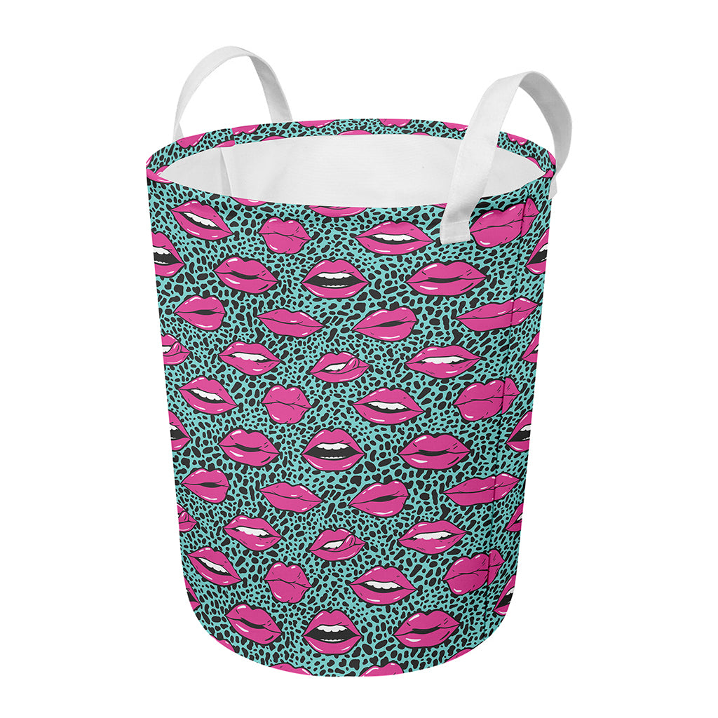 Purple Lips Pattern Print Round Laundry Basket