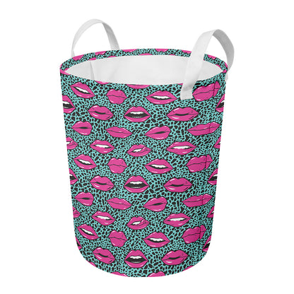 Purple Lips Pattern Print Round Laundry Basket