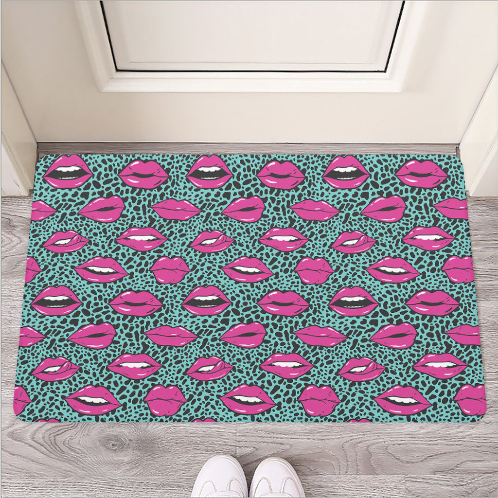 Purple Lips Pattern Print Rubber Doormat
