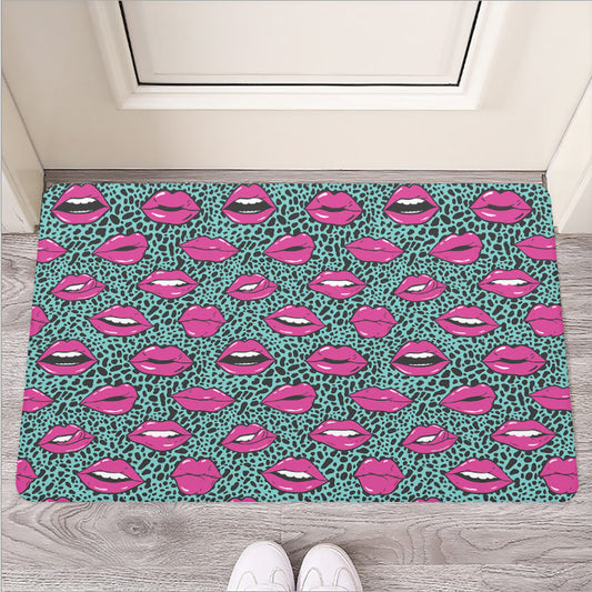 Purple Lips Pattern Print Rubber Doormat