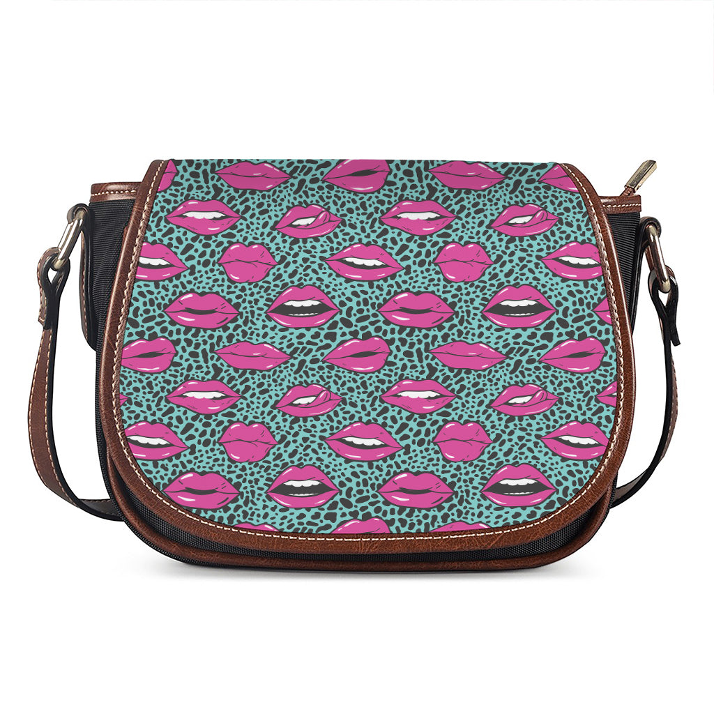 Purple Lips Pattern Print Saddle Bag