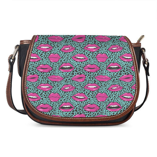 Purple Lips Pattern Print Saddle Bag