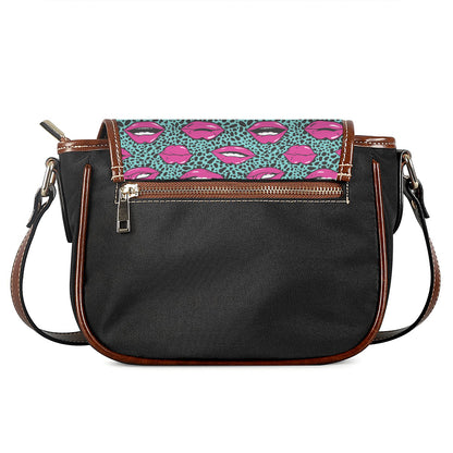 Purple Lips Pattern Print Saddle Bag