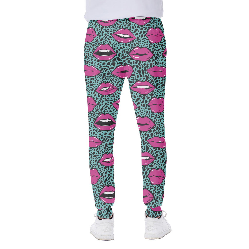 Purple Lips Pattern Print Scuba Joggers