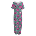 Purple Lips Pattern Print Short Sleeve Long Nightdress