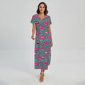 Purple Lips Pattern Print Short Sleeve Maxi Dress