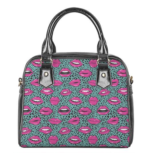 Purple Lips Pattern Print Shoulder Handbag