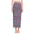 Purple Lips Pattern Print Side Slit Maxi Skirt