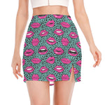 Purple Lips Pattern Print Side Slit Mini Skirt