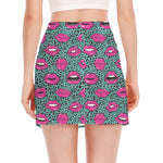 Purple Lips Pattern Print Side Slit Mini Skirt