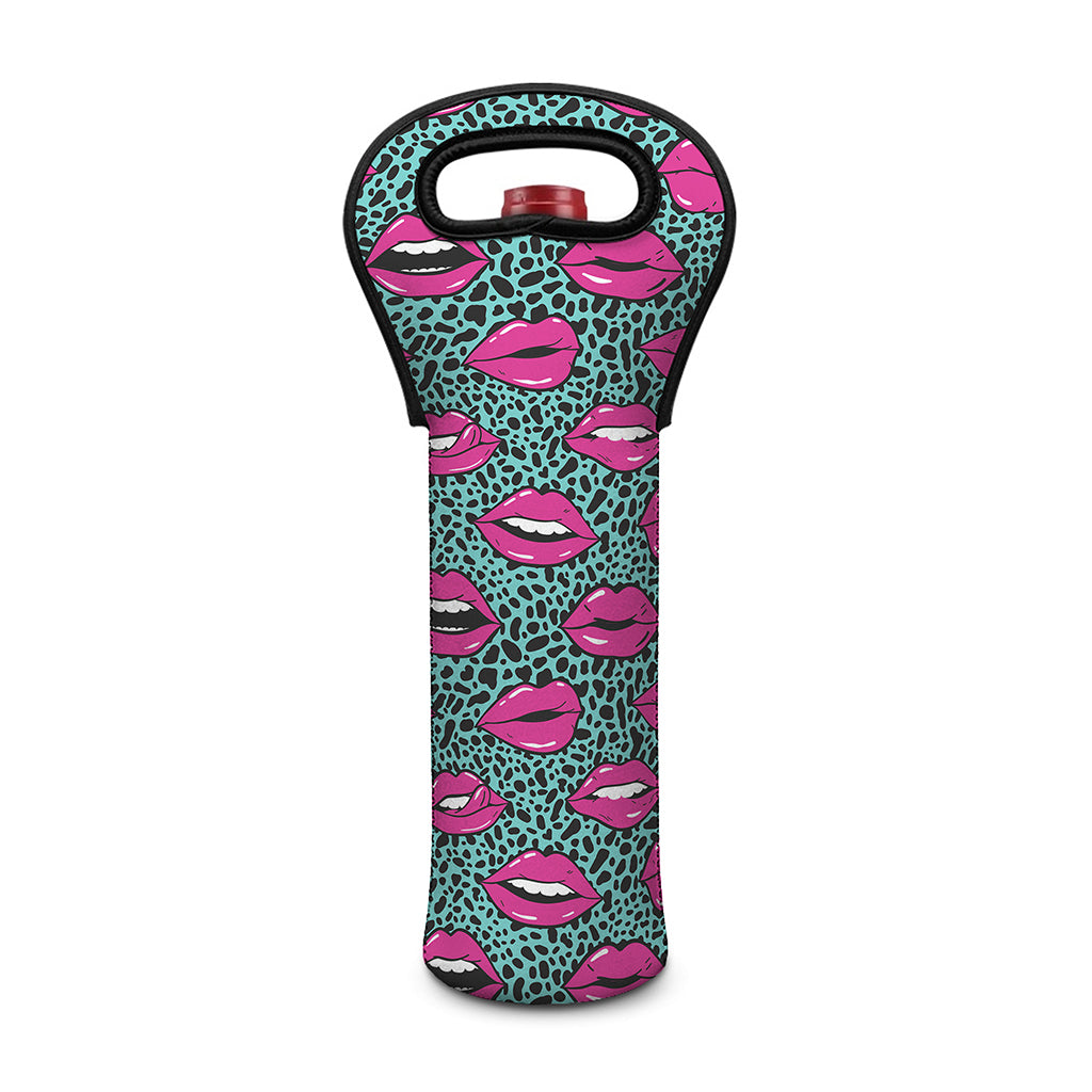 Purple Lips Pattern Print Single Neoprene Wine Tote