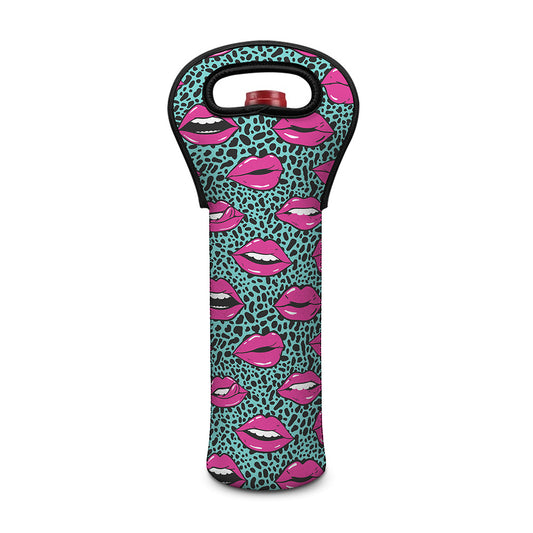 Purple Lips Pattern Print Single Neoprene Wine Tote